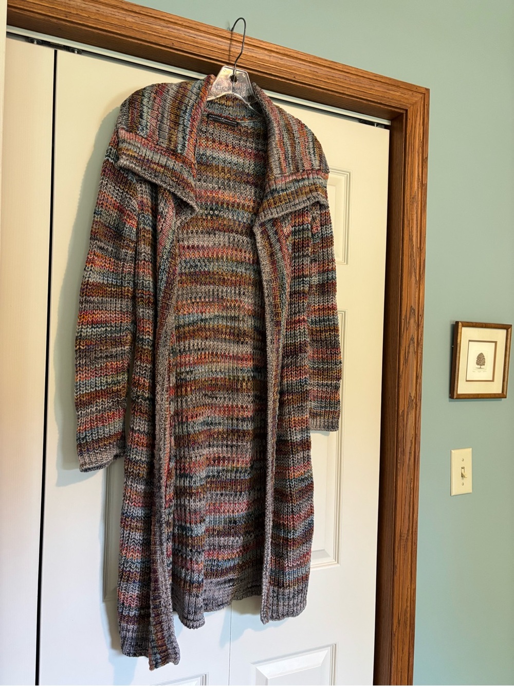 Peruvian Connection Hand-painted Multicolor Yarn Striped Long Knit Cardigan S